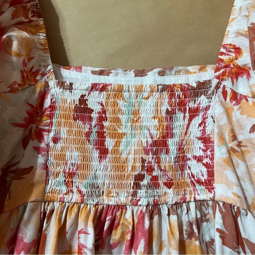 Abercrombie & Fitch | Emerson Poplin Puff Sleeve Mini Dress Orange Floral Size M - Picture 9 of 11